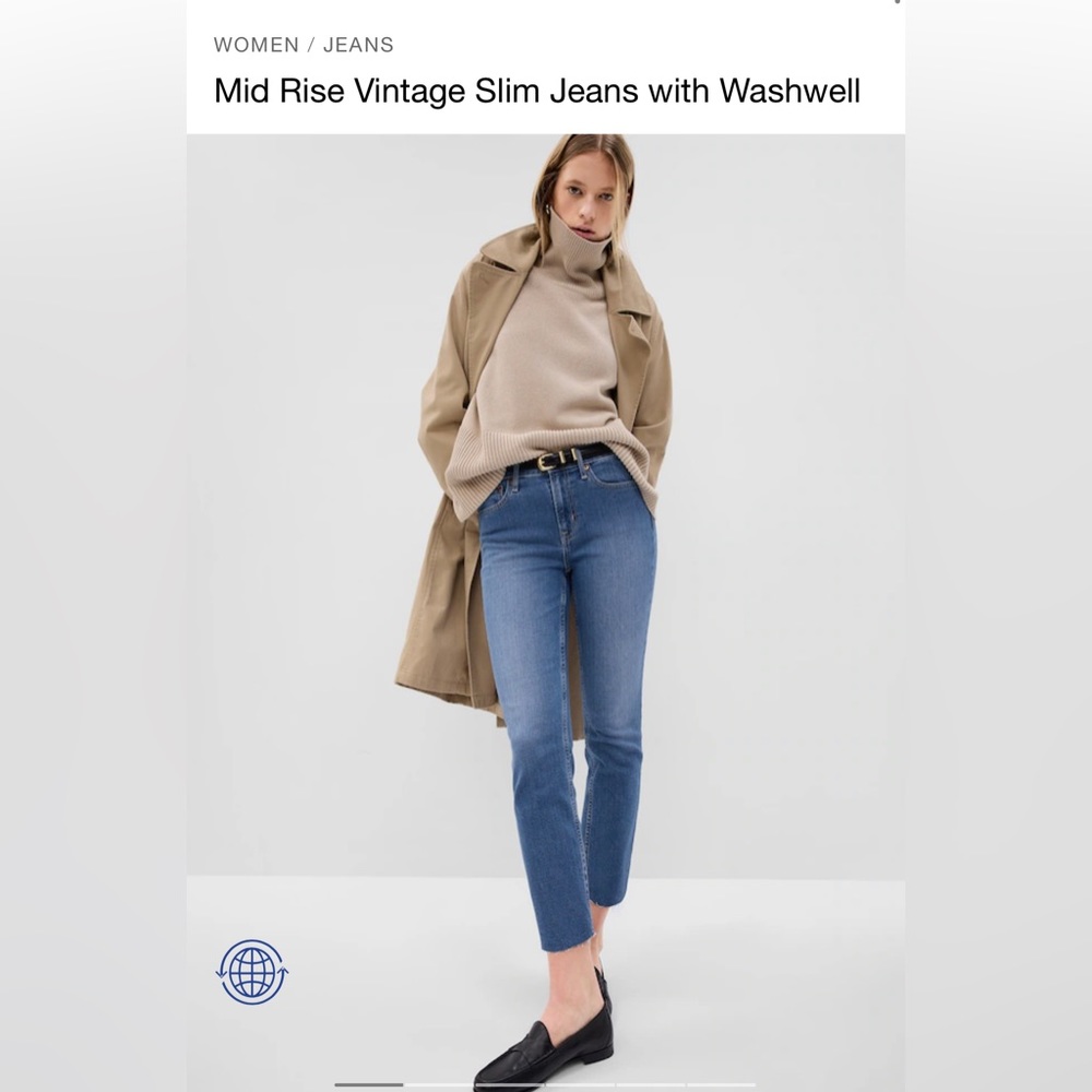 NWT Gap Mid Rise Vintage Slim Jeans with Washwell